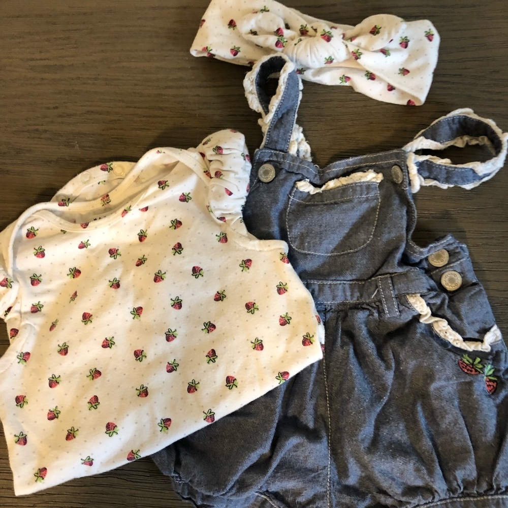 Overalls with matching onesie and headband